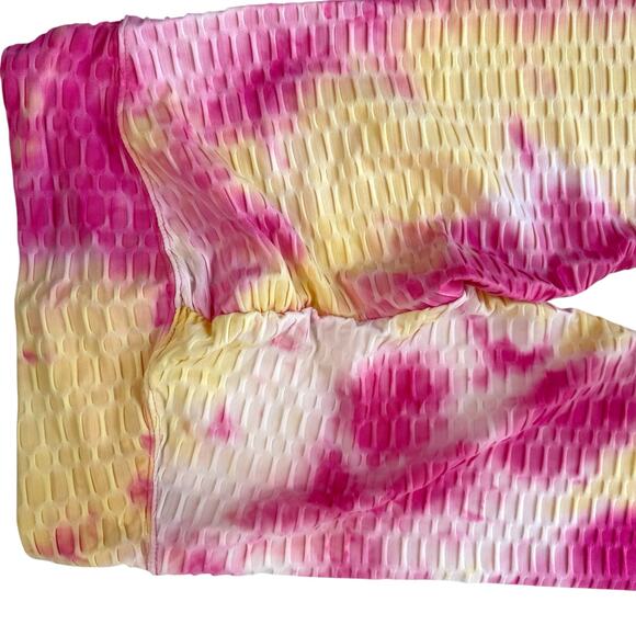 Scrunch Butt Tie Dye Leggings Womens Small Textured Pink Yellow Casual Workout‎ - Picture 9 of 11